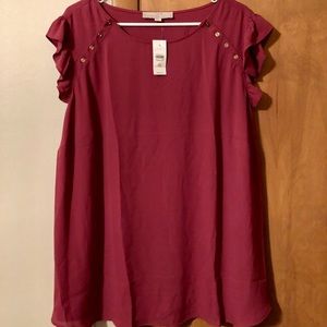 Loft Plus Ruffle Shoulder Button Top 24 NWT